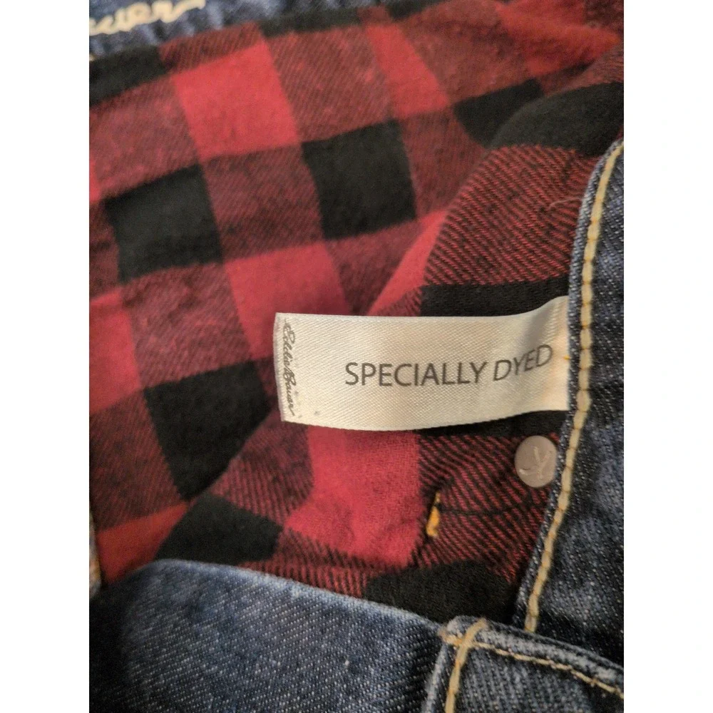 Eddie Bauer Relaxed Fit Flannel Lined Jeans Mens 32x32 Blue Denim Plaid Lining